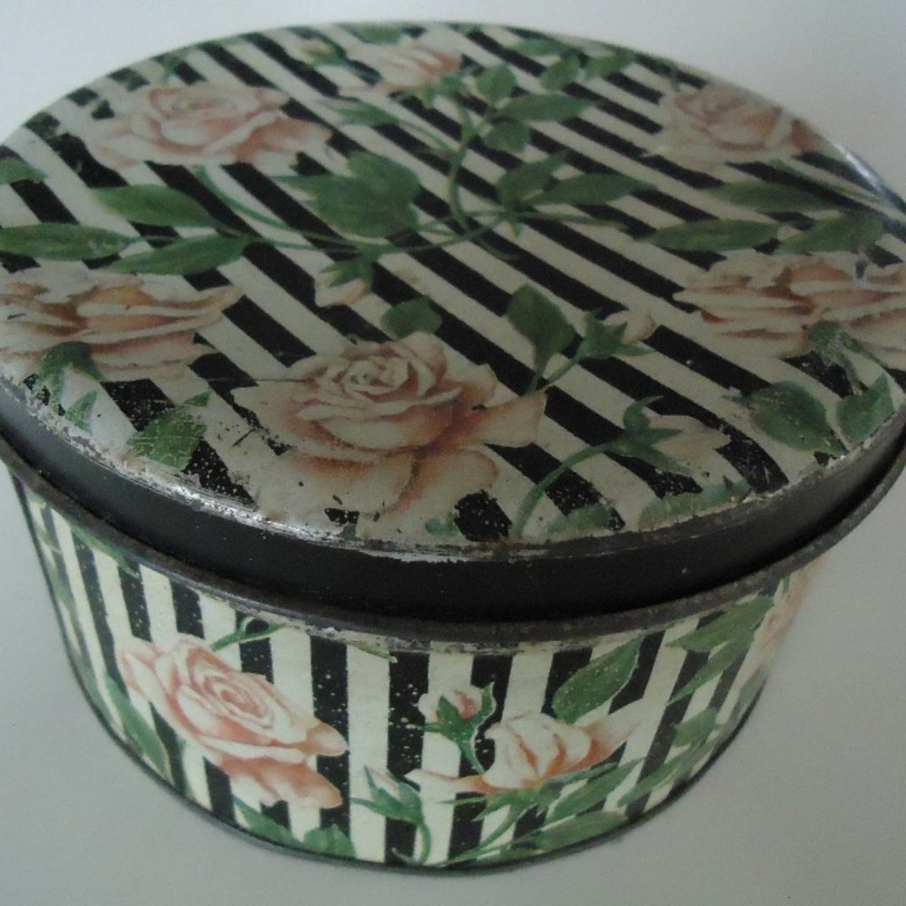 Vintage c 1920 Tindeco Rose & Stripe Vanity Tin